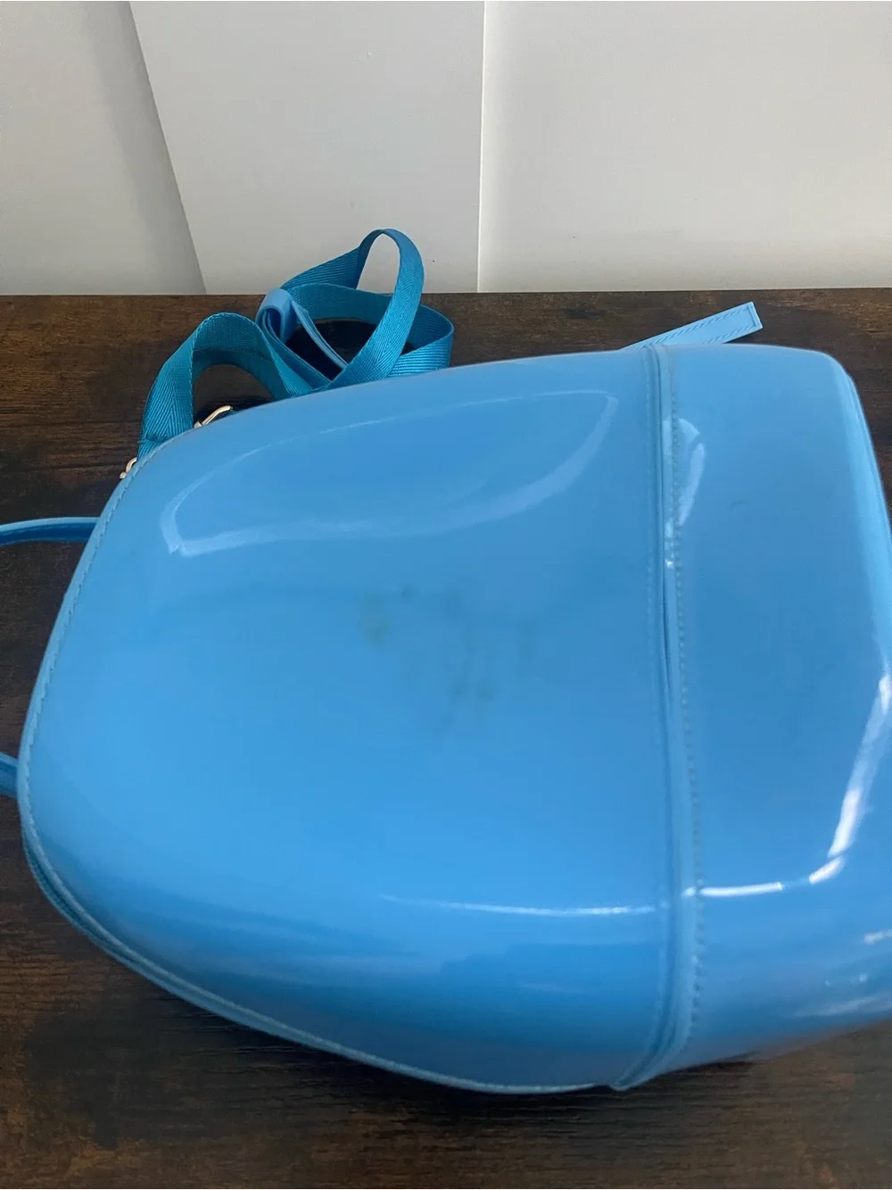 Blue Patent Mini Backpack Tote